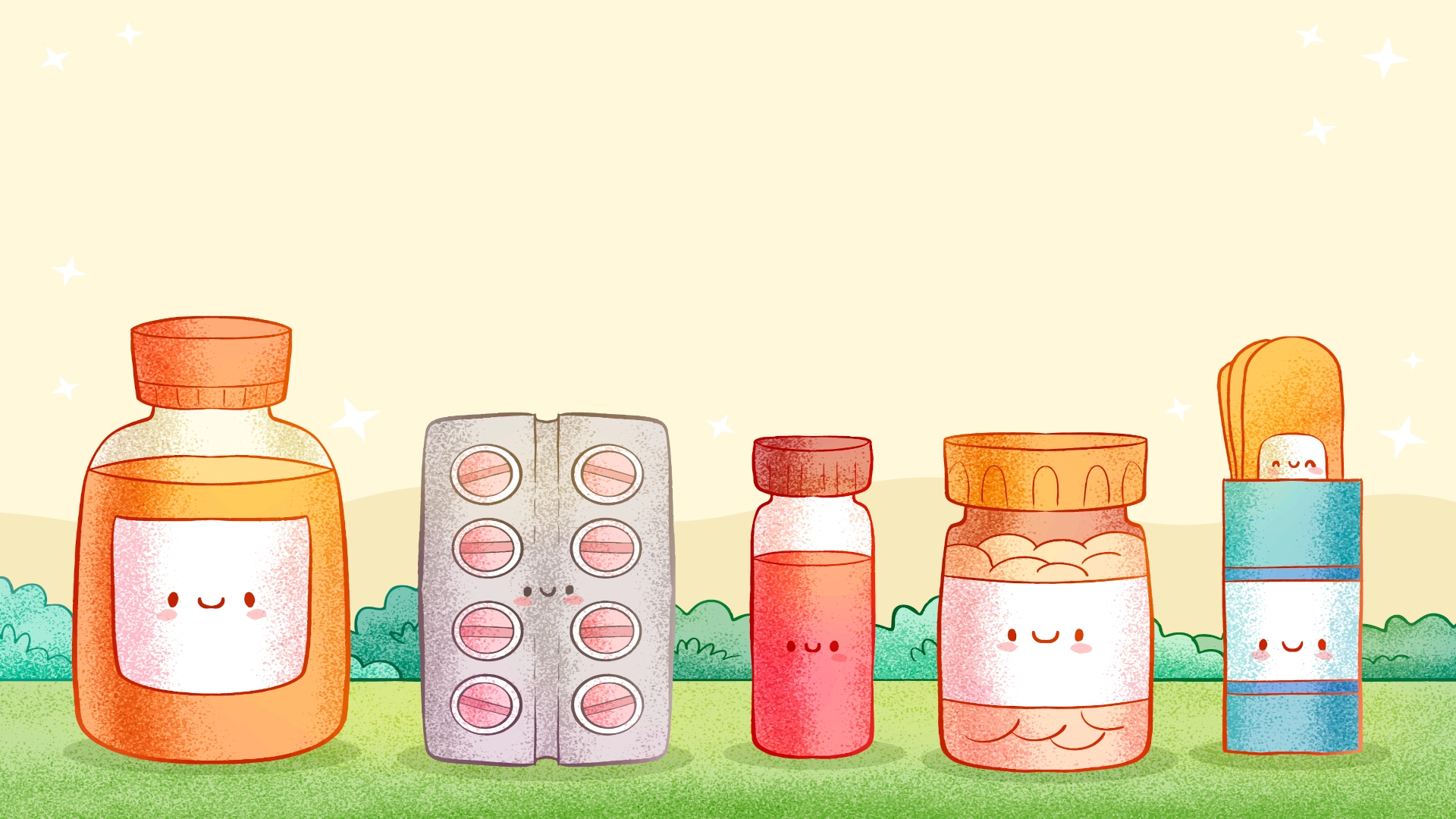 Illustration de boites de médicaments qui sourient