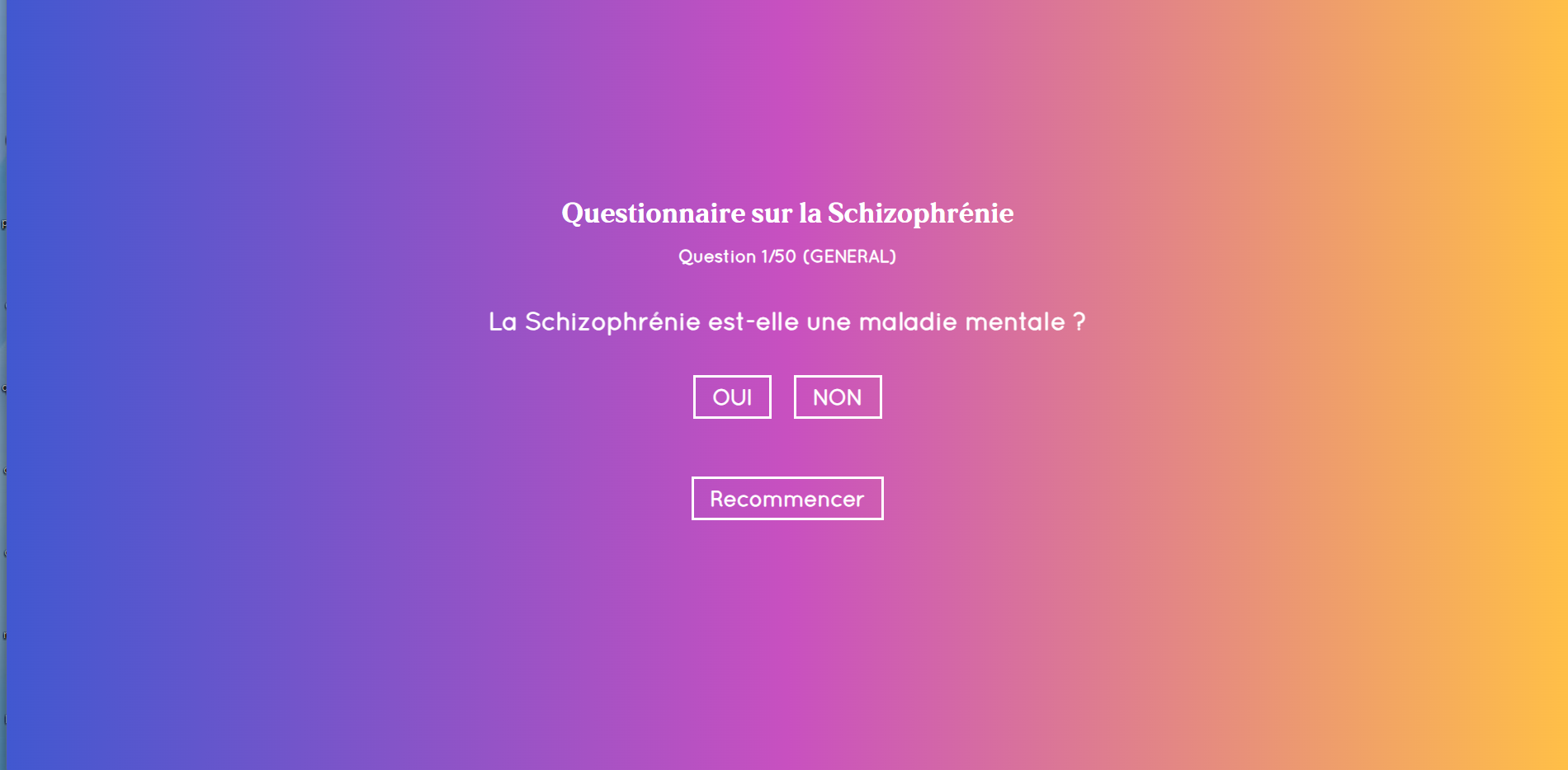 Image du questionnaire sur la Schizophrénie